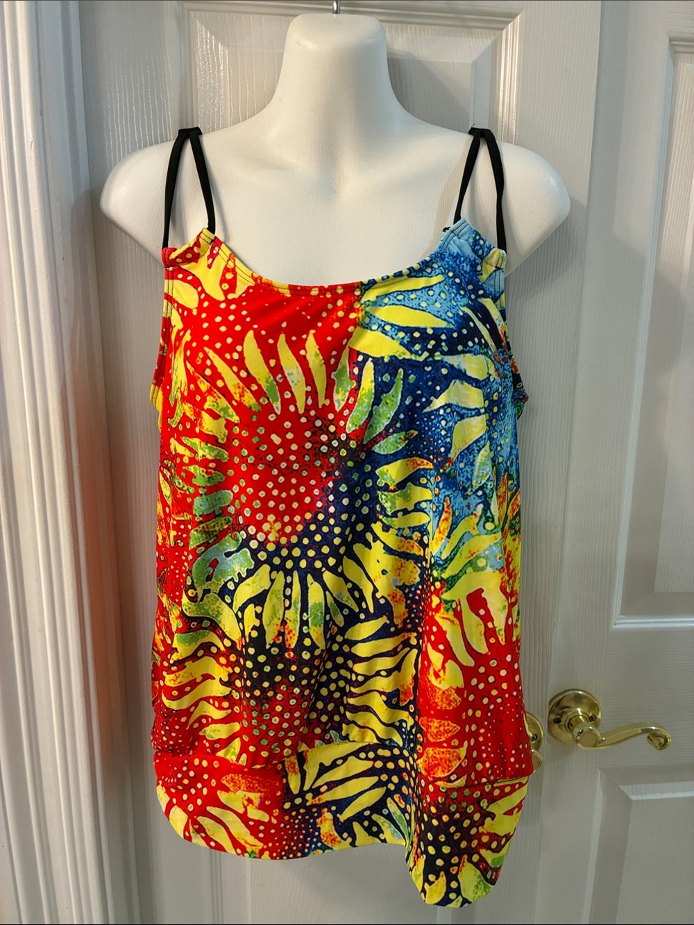 Colorful Sunflower Adjustsble Strap Wide Band Tankini Swim Top SZ M NEW